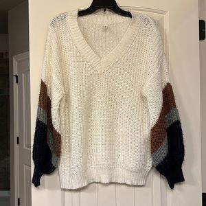 Women's V-neck sweater stripes on arms